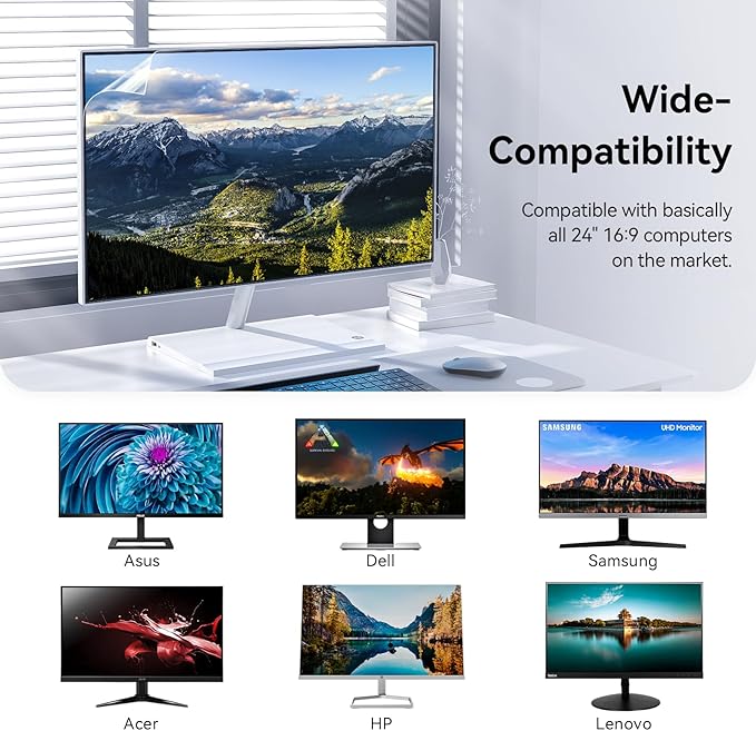 [2-Pack] 24 Inch Anti Blue Light Anti Glare Computer Screen Protector for 16:9 Widescreen Monitor, Removable Anti-Scratch Anti-UV Blocking Screen Filter, Eye Protection Reduce Eye Fatigue and Strain