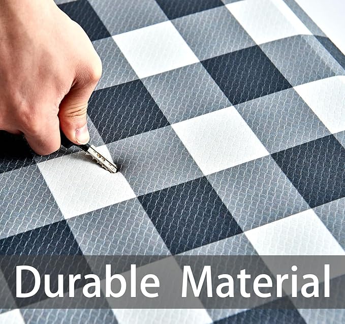 Anti Fatigue Kitchen Rugs Farmhouse Kitchen Mats for Floor,Cushioned Non-Slip Waterproof Comfort Rug Standing Mat for Kitchen,Floor,Home,Office,Sink,Laundry,Plaid Black,17.3"x47.2"