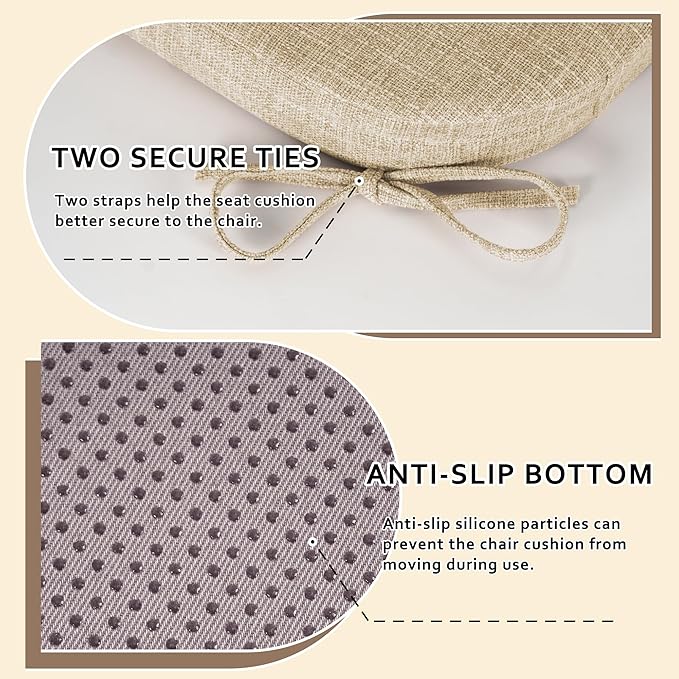 ELFJOY Chair Cushions for Dining Chairs Kitchen Chair Cushions U Shape Non Slip Chair Pads Set of 4 Seat Cushions with Ties Indoor 16.7" x 16" Beige