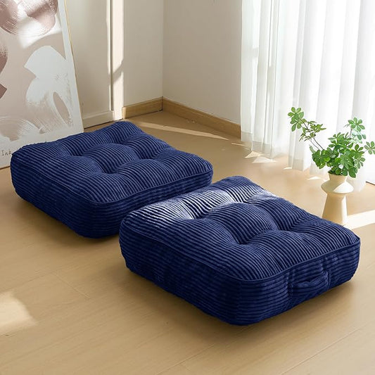 6" Washable Floor Pillow Cushion for Adults, Meditation Cushion Pillow, Large Square Floor Sitting, Removable Tufted Corduroy Cover, for Tatami Living Room or Yoga, 22x22 Inch, 2Pack, Machine Washable