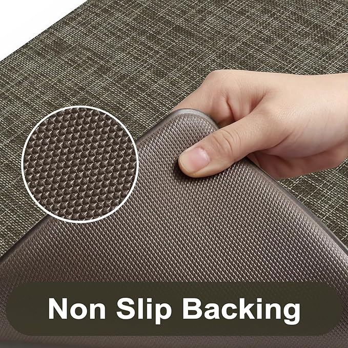 KIMODE Kitchen Mats Cushioned Anti Fatigue, Farmhouse Kitchen Rugs 17"x47"+17"x29", Non Slip Kitchen Mats for Floor, Padded Kitchen Floor Mats for Sink Laundry Office Desk Brown/Green