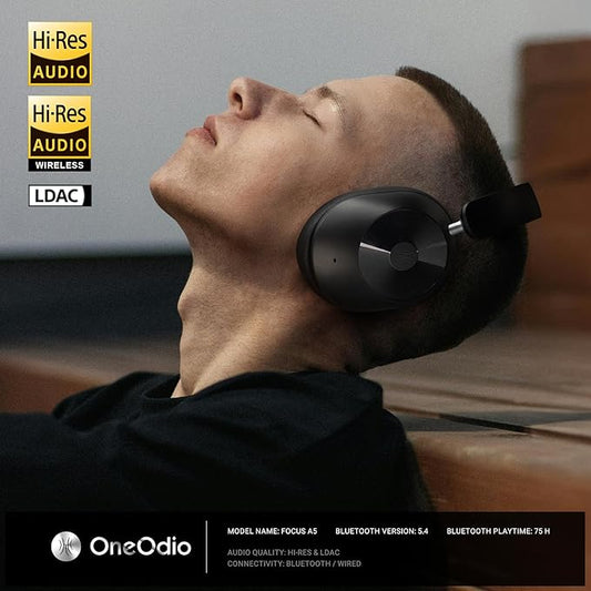 OneOdio Focus A5 Wireless Over-Ear Headphones, Hybrid Active Noise Cancelling, 75H Playtime, Hi-Res LDAC Wireless Audio, Bluetooth 5.4, Built-in Mic for Clear Calls, Low Latency Game Mode