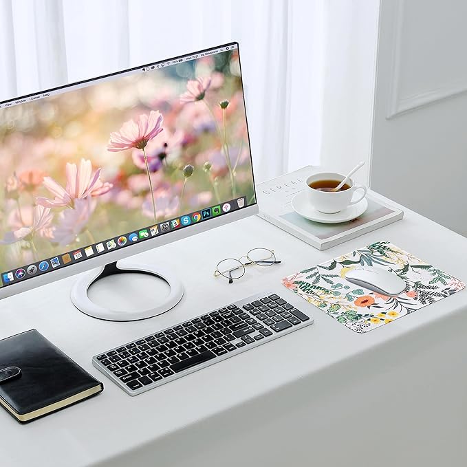 ALOANES Waterproof Mouse Pad with Stitched Edge, Premium-Textured Mouse Mat, Non-Slip Rubber Base Mousepad for Laptop, Computer & PC, Desk Mat for Gamer, Office & Home, Flower and Plant