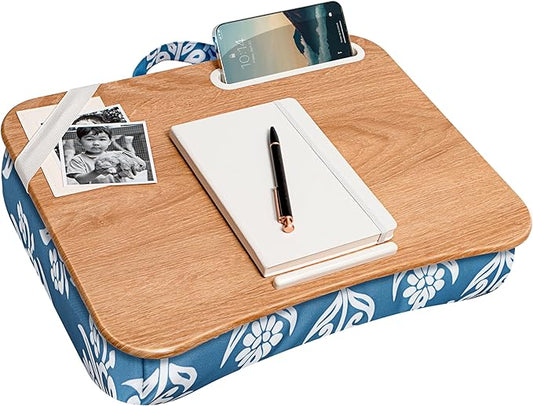 LAPGEAR Designer Lap Desk with Phone Holder and Device Ledge - Floral Block Print - Fits up to 15.6 Inch Laptops - Style No. 45414
