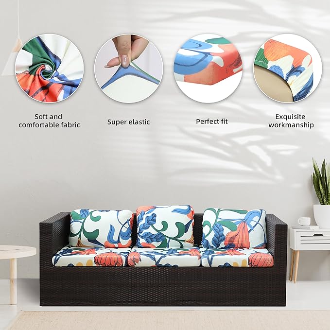 8Pcs Stretch Patio Cushion Covers, Outdoor Couch Covers Replacement,Outdoor Couch & Sofa Slipcovers,for Patio Furniture Cushion Covers,Washable Reusable Furniture Protector (Print,Cover Only)