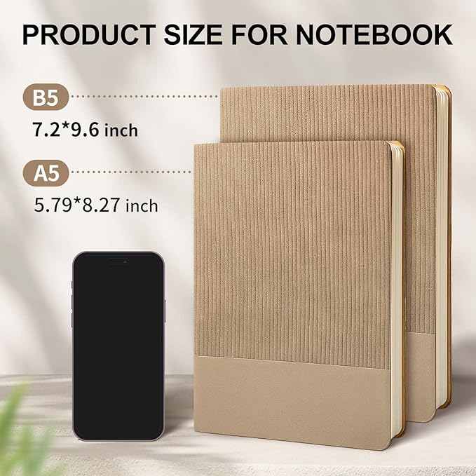 Lined Journal Notebook for Work College Ruled Note Book 5.79"x8.27" A5 PU Leather Daily Journaling 216 Pages for Women Men Writing Home School Supplies Business (A5 Lined 216pages, 01-Khaki)
