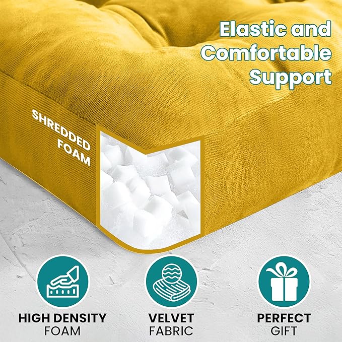 NEST & LOOM Floor Cushions - Floor Chair Pillow, Meditation Cushion, Square Large Floor Pillow, Solid Thick Tufted Floor Pillow - Yellow - 21.65" x 21.65"