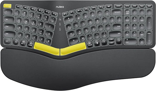 Nulea Wireless Ergonomic Keyboard, Split Keyboard with Wrist Rest, USB-C Charging, 7-Color Backlight, Natural Typing, Bluetooth and USB Connectivity, Compatible with Windows/Mac
