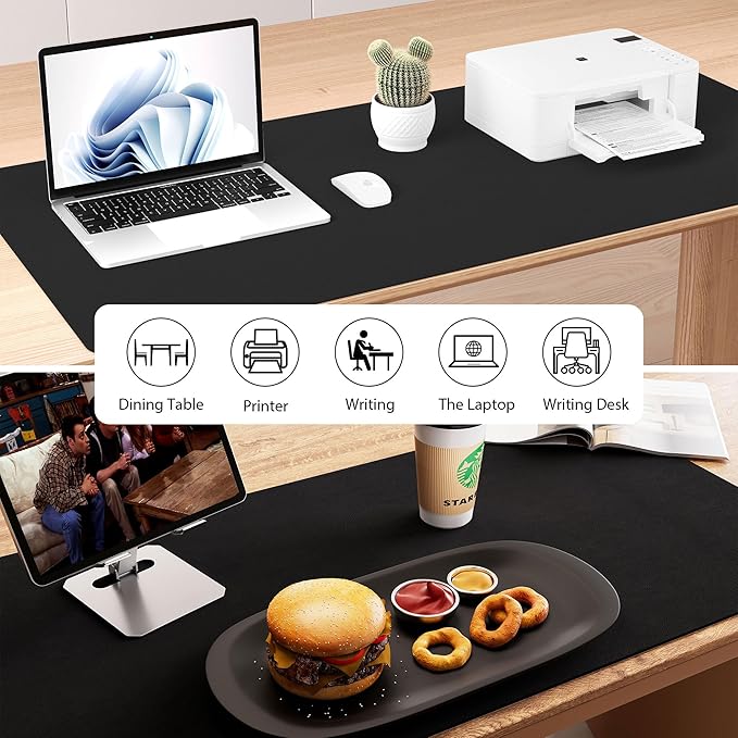 Aothia Dual-Sided Desk Pad - 25.6x13.7 inches Leather Desk Mat, Natural Cork Desk Pad Protector, Large Mouse Pad for Desk, Waterproof Desk Blotter Pad, Desk Writing Pad for Office Work/Home, Black