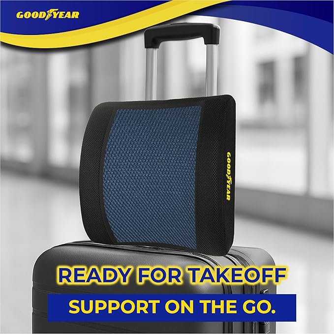 Goodyear Ergonomic Lumbar Support Pillow – Gel-Infused Cushion for Office Chairs and Car Seats, Premium Lower Back Support for Pain Relief and All-Day Comfort - Black