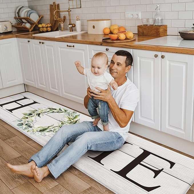 KIMODE Kitchen Mats Cushioned Anti Fatigue, Farmhouse Rugs for Kitchen Rug Runner Stain Resistant, Ergonomic Standing Kitchen Floor Mat, Non Slip Waterproof Kitchen Sink Rug, 20" x 71", White