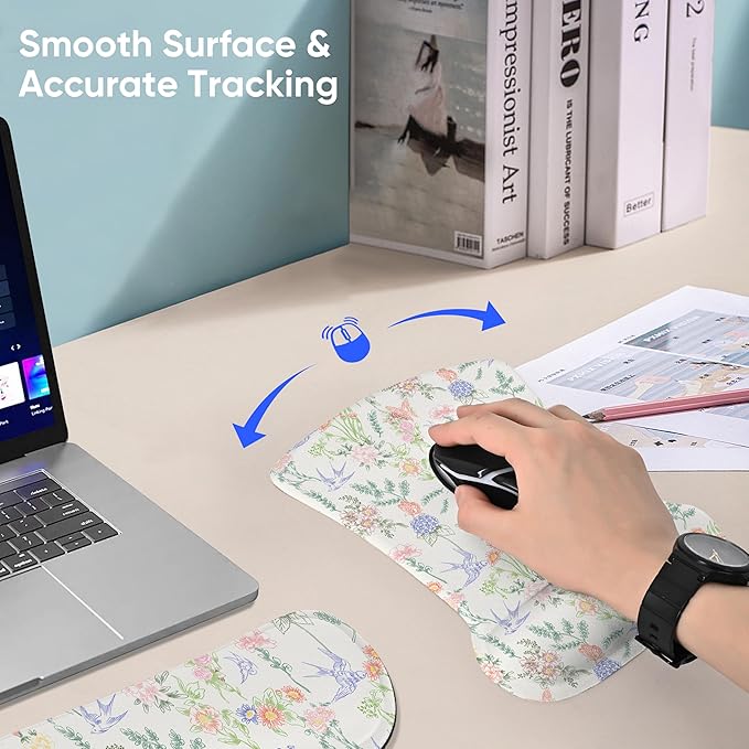 RICHEN Mouse Pad and Keyboard Wrist Rest, 3-in-1 Computer Mousepad and Coaster Set, Non-Slip Keyboard Wrist Rest and Mouse Pad Set Ergonomic Design (FKMWR-55)