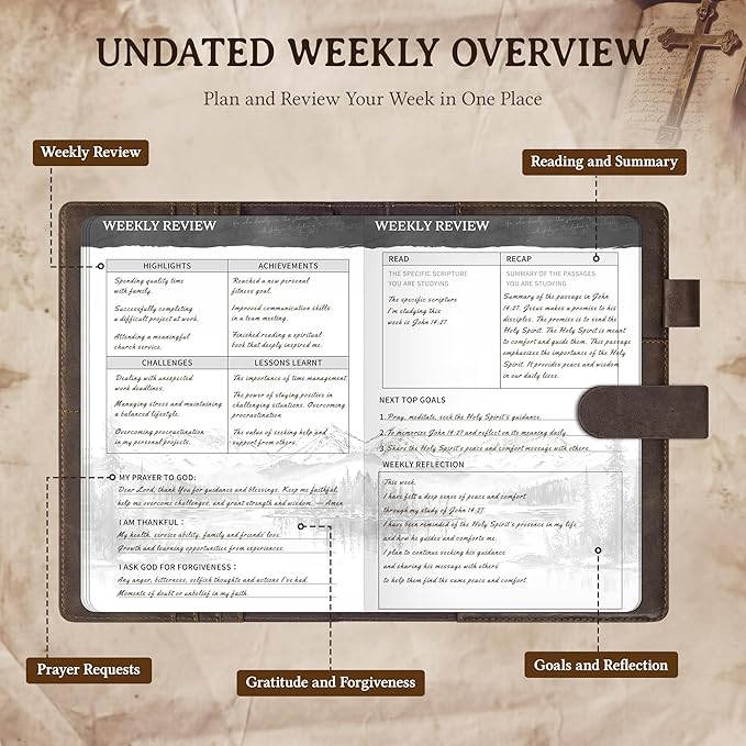 Ospelelf Brown Christian Daily Prayer Journal for Men, Faux Leather Gratitude Journal Planner, Undated 3 Month Bible Notebooks for Note Taking