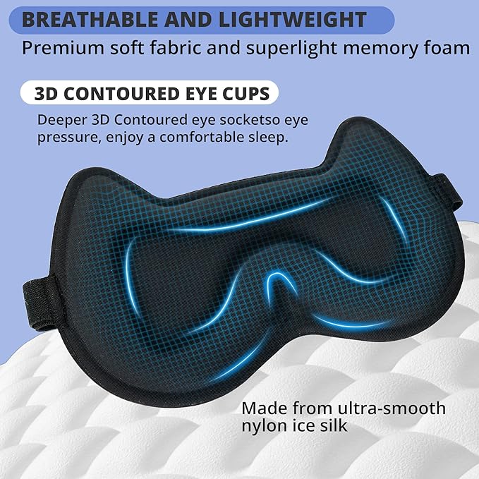3D Kids Sleep Eye Mask: 3D Contoured Cup Sleeping Masks, Blindfold Sleep Eye Cover with Adjustable Strap, Memory Foam Lightweight Night Eyeshade for Boys Girls Teens (Royal Blue)