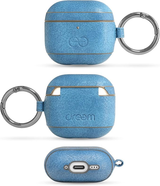 Dreem Om Case Cover with Keychain Clip Compatible with AirPods 4 for Apple AirPods 4th Generation, Vegan Leather AirPod Case for Men & Women, Luxury Earbuds Accessory for iPhone - Sky Slate