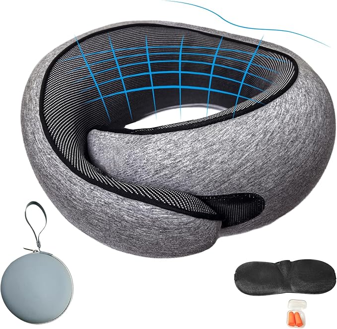 Premium Travel Pillow, 2025 New Memory Foam Neck Pillow, 360° Ergonomic Design Airplane Pillow Travel Pillows for Airplanes, Cars, Offices, Home Use, Ideal for Adults and Kids (Dark Gray)