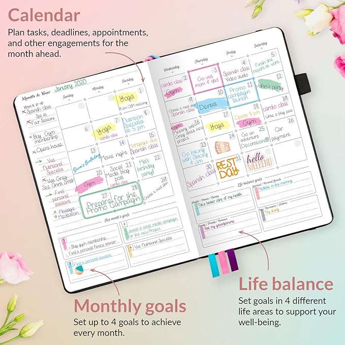 GoGirl Planner and Organizer for Women – Compact Size Weekly Planner, Goals Journal & Agenda to Improve Time Management, Productivity & Live Happier. Undated – Start Anytime, Lasts 1 Year – Black