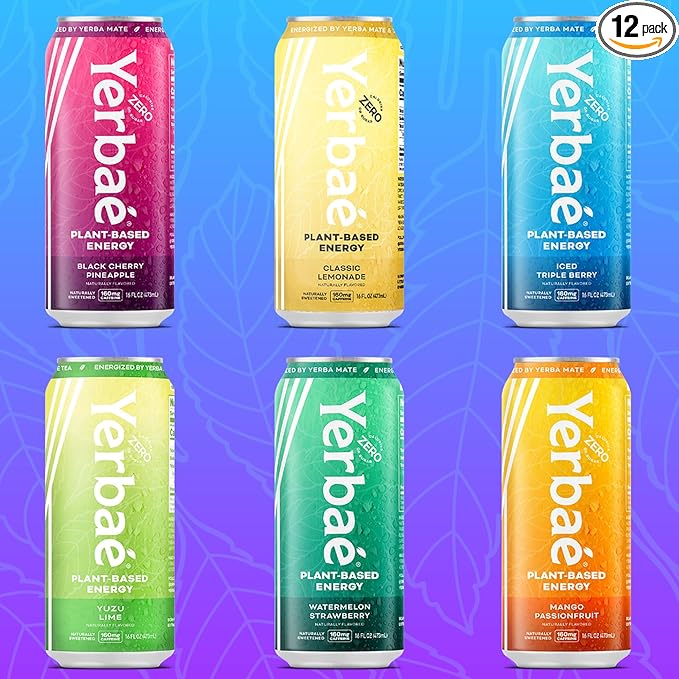 Yerbaé Assorted Flavors Official Variety Pack, Plant-Based Energy Drinks. Yerbae has Zero Sugar, Zero Calories, Zero Carbs - Energized by Yerba Mate 16 Fl Oz (Pack of 12)