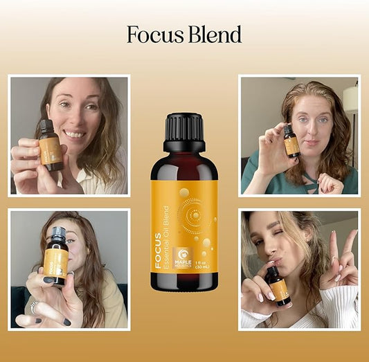 Focus Essential Oil Blend for Diffusers - Aromatherapy Essential Oils Blend for Home and Travel Energy Focus and Attention Support with Grapefruit Bergamot Peppermint and Eucalyptus (1 Fl Oz)