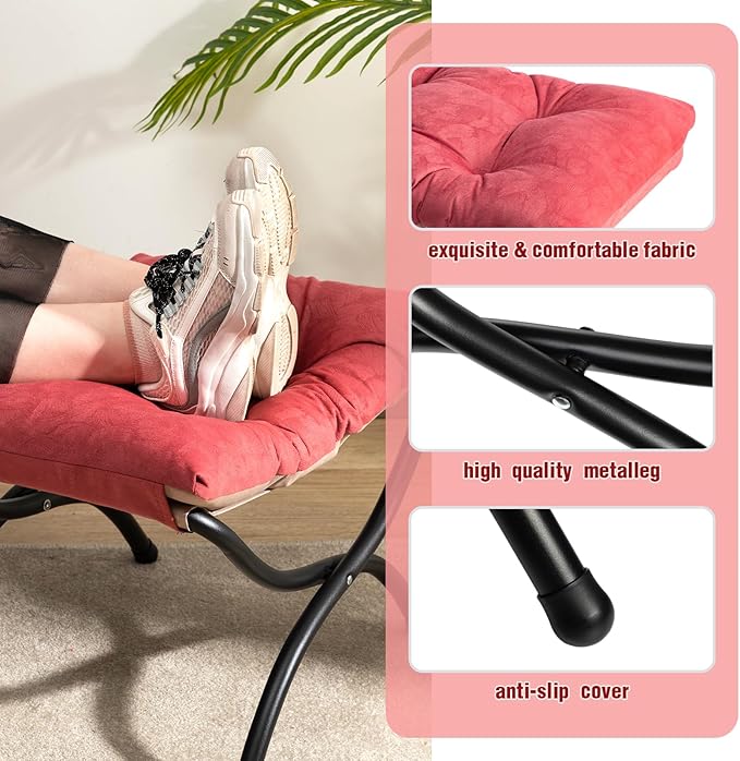 AbocoFur 15"(H) Folding Footrest Stool, Accent Padded Sofa Foot Stool for Lazy Chair, Upholstered Small Foldable Ottoman, Metal Frame Portable Foot Rest Ottoman for Living Room, Bedroom, Brick Red