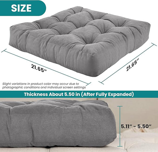 NEST & LOOM Floor Cushions - Floor Chair Pillow, Meditation Cushion, Square Large Floor Pillow, Solid Thick Tufted Floor Pillow - Grey - 21.65" x 21.65"