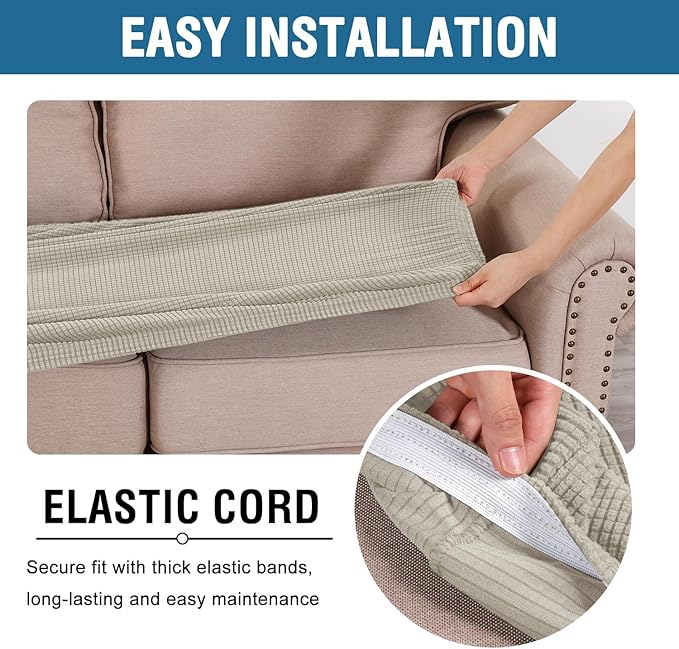 H.VERSAILTEX Super Stretch Individual Seat Cushion Covers Sofa Covers Couch Cushion Covers Slipcover Sets Thick Jacquard Textured Twill Fabric (1 Piece Chair Cushion Cover, Island Fossi)