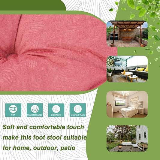 15" Foldable Foot Stool Ottoman with Metal Frame - Washable Red Upholstered Indoor/Outdoor Footrest for Living Room, Bedroom, Patio - Space-Saving Compact Design