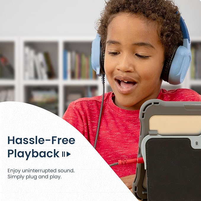 Brenthaven Headphones Wired | USB C On-Ear Rugged 2 Adjustable Headphones with Long Tangle Free Cord - Lightweight Durable and Drop Tested School Supplies for Kids Travel and K-12 Students - Blue