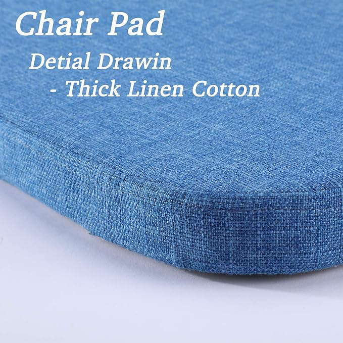 Chair Cushion with Ties for Dining Chairs - Memory Foam Non Slip Kitchen Chair Pad and Dining Seat Cushion with Machine Washable Cover Set of 4 [16.5 x 16.2 Inches] - Blue