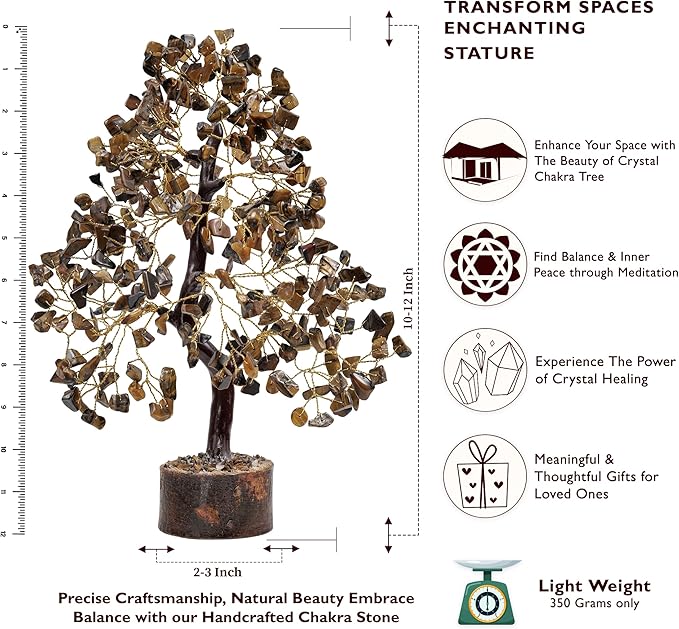 FASHIONZAADI Tiger Eye Crystal Tree, Reiki Gifts - Gemstone Tree - Spiritual Crystal Chakra Decor - Gifts for Women