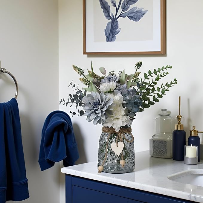 Leftover Fake Flowers in Vase,Faux Flowers in Vase,Table Centerpieces for Dining Room,Flower Centerpieces for Tables,Artificial Flowers,Kitchen Decor,Coffee Table Decor