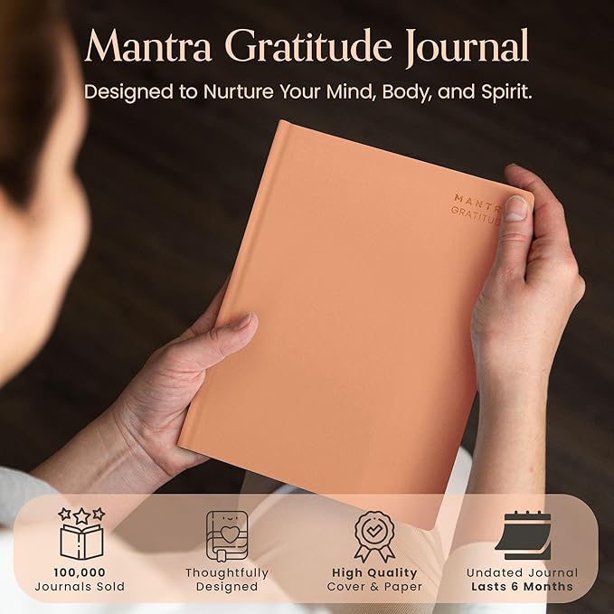 Gratitude Journal For Women & Men - Mental Health, Self Love & Self Care Journal - Orange - 5.8" x 8.3" - Mantra Planner