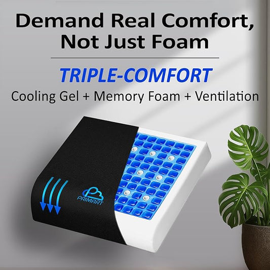 Large Gel Seat Cushion, Memory Foam Seat Cushion for Recliner, Wheelchair, Office Chair, Car, Floor, Dining Chair, Sciatica, Coccyx, Back Pain & Pressure Sore Relief, Design with Ventilation