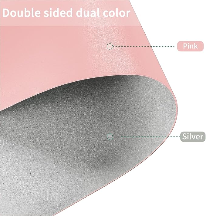 Leather Table Cover,1.8mm Thick,30x60 Inch Desk Cover,Large Desk Mat,Table Protector,Table Cover Protector,Glass Table Protector,Table Top Cover,(Pink+Silvery,30x60)