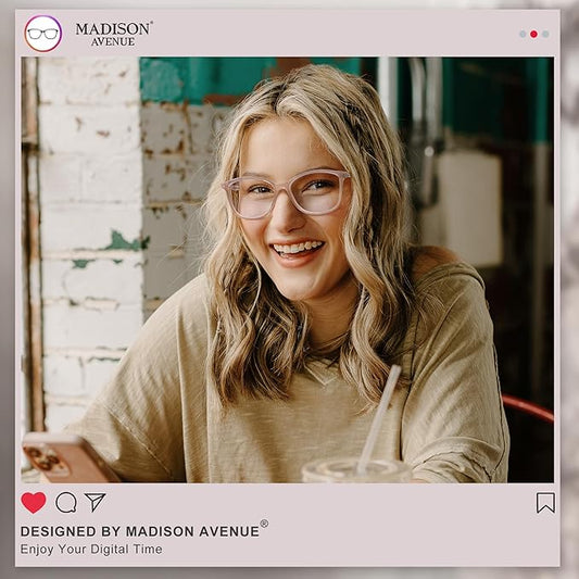 Madison Avenue TR90 Blue Light Blocking Glasses Anti Eyestrain UV Glare Blue Light Glasses for Women TV Phone Computer Gaming Eyeglasses (Nude Pink)