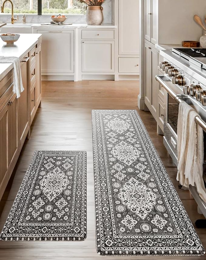 Anti-Fatigue Kitchen Mat Set – 2-Piece Memory Foam Cushioned Mats for Standing – Lava, 18×30 & 18×60, 0.4 in Thick, Waterproof, Non-Slip – Homergy