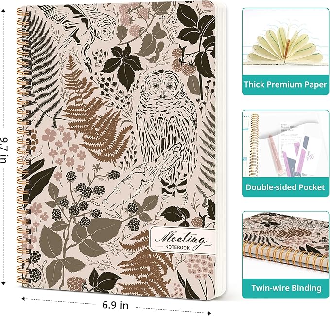 Meeting Notebook for Work Organization, Aesthetic Meeting Minutes Notebook for Work, Event Project Agenda Planner Organizer, Perfect for Office School Business Supplies, 6.9" X 9.7" - Magic Forest