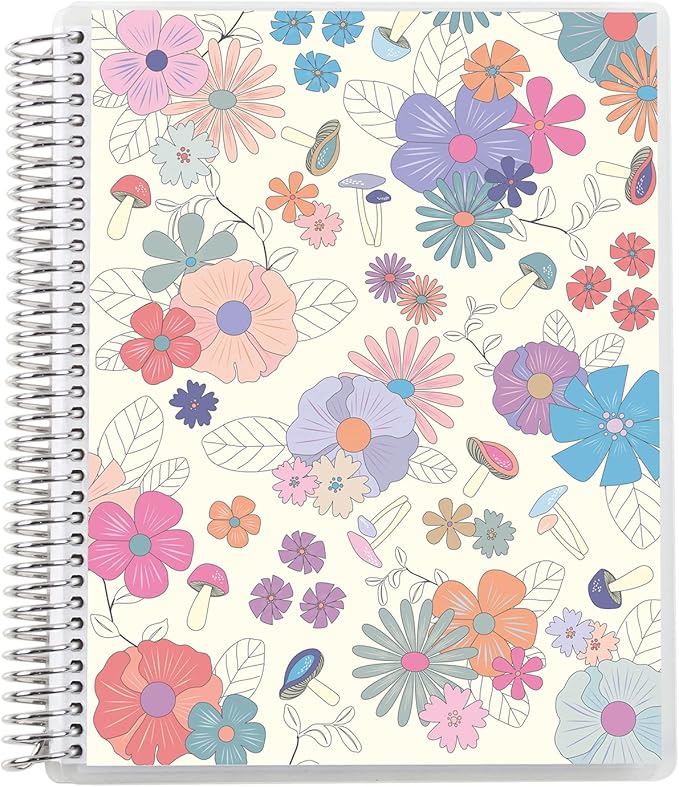 Erin Condren 7" X 9" Spiral Bound Dotted Grid Notebook - Groovy Blooms - 5Mm Dot Grid, 160 Pages Writing, Drawing & Art Notebook, 80Lb Thick Paper