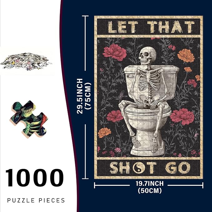 1000 Piece Wooden Puzzle Gothic Skull for Parents & Kids Educational Tiles 29.5x19.7 Inch