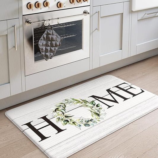 KIMODE Anti Fatigue Kitchen Mat for Floor 20"x32", Farmhouse Kitchen Rug, Cushioned Non Slip Kitchen Mats for Floor, Comfort Farmhouse Kitchen Floor Mat for Sink Laundry Desk White