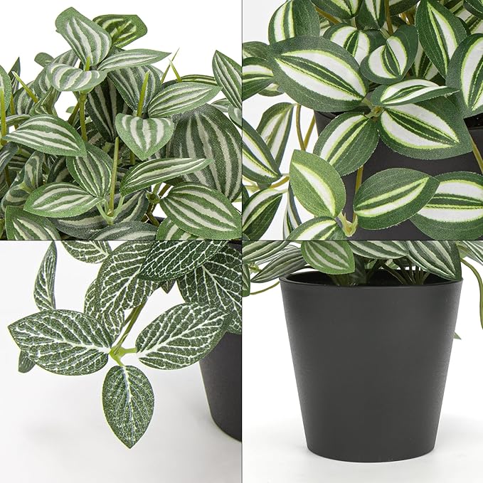 Hollyone Fake Plants 3 Packs Artificial Plants Indoor Faux Plants with Black Plastic Pot Small Fake Potted Plant for Home Aesthetic Living Room Bathroom Desk Shelf Office Decor