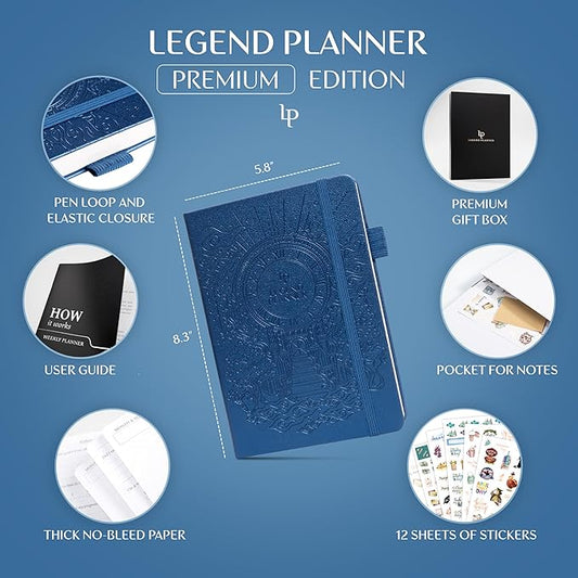 Legend Weekly Planner Premium – Undated Weekly, Monthly & Budget Planner – Life Organizer for Time Management & Productivity, A5 (Mystic Blue, New Cover)