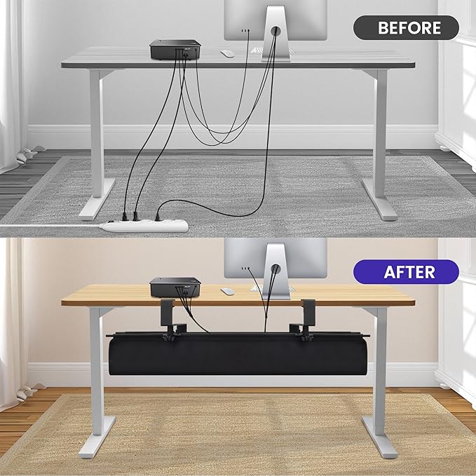 Under Desk Cable Management Tray Storage with Clamp for Wire Management Cord Organizer No Drill 28.3" for Office Home