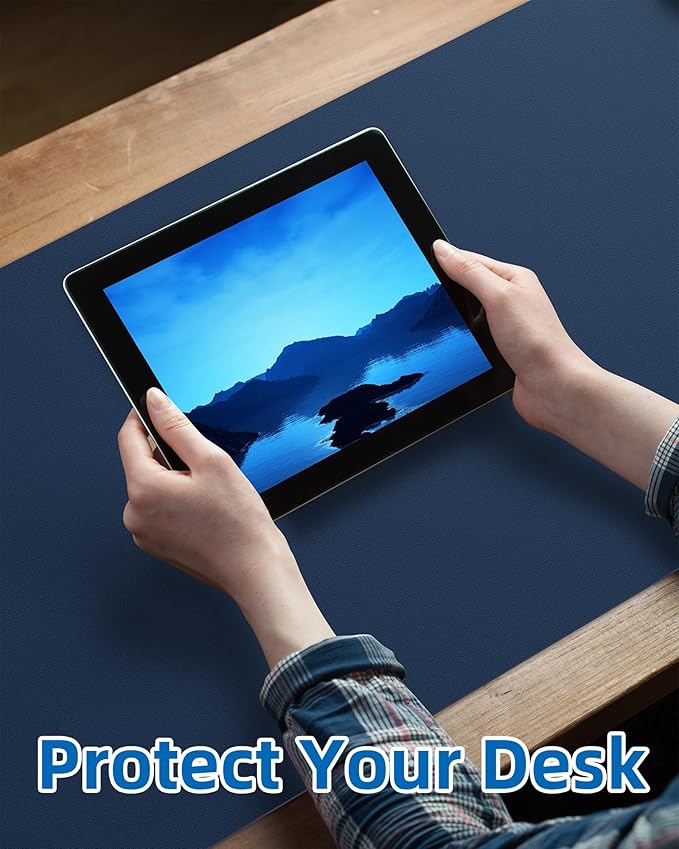 Leather Desk Pad Blotter,Mouse Pad,Office Desk Mat, Non-Slip PU Leather Desk mat,Large Desk mat,Waterproof Keyboard mat for Office/Home/Decor (Midnight Blue,31.5" x 15.7")