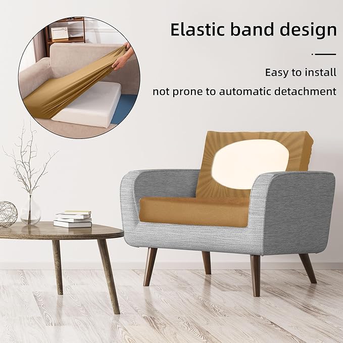 8Pcs Stretch Patio Cushion Covers,Outdoor Couch Covers Replacement,Outdoor Couch & Sofa Slipcovers,for Patio Furniture Cushion Covers,Washable Reusable urniture Protector (Camel, Cover Only)