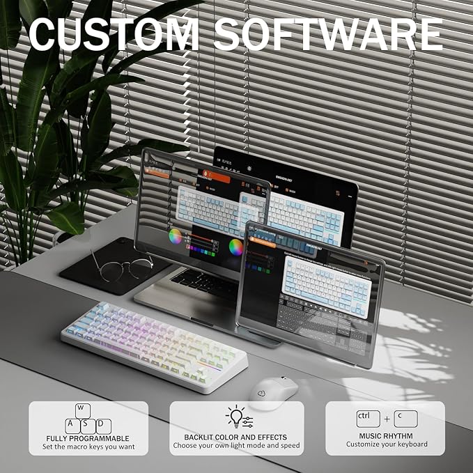 EWEADN X87 Wireless Mechanical Keyboard ASMR, 10000 mAh Battery, 75% Keyboard with Huano Arctic Switch BT5.0/2.4GHz/USB-C Topographic Keycaps Hot Swappable Custom Keyboards, Gasket Structure-White