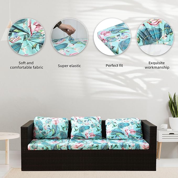 8Pcs Stretch Patio Cushion Covers,Outdoor Couch Covers Replacement,Outdoor Couch & Sofa Slipcovers,for Patio Furniture Cushion Covers,Washable Reusable Furniture Protector (Hummingbird,Cover Only)