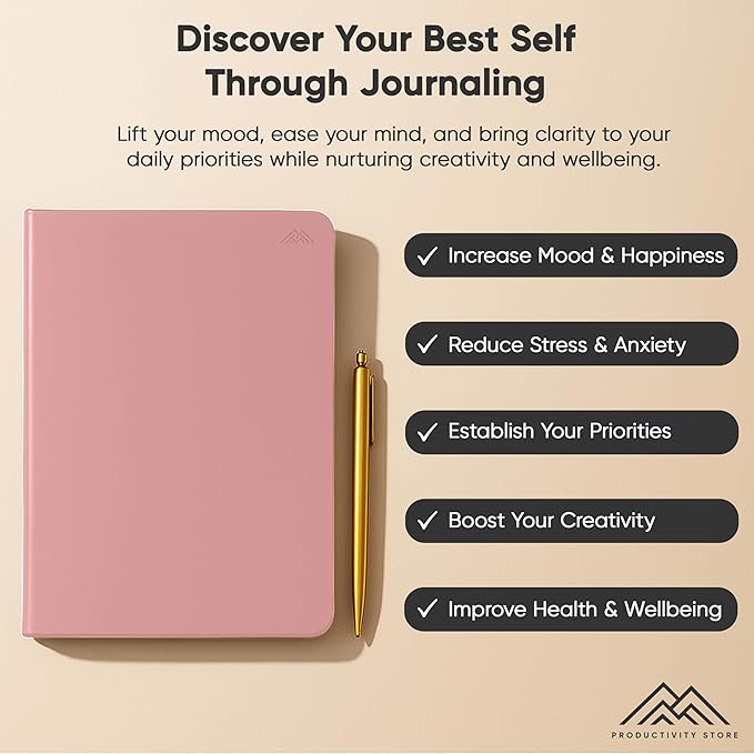 Best Daily Journal for Men & Women for Mindfulness, Productivity, Happiness & Self Care | Gratitude Journal, Affirmation Journal, Positivity Journal, Manifestation Journal, Self-Care Journal, Habit Tracker & Daily Journal with Prompts (Pink)