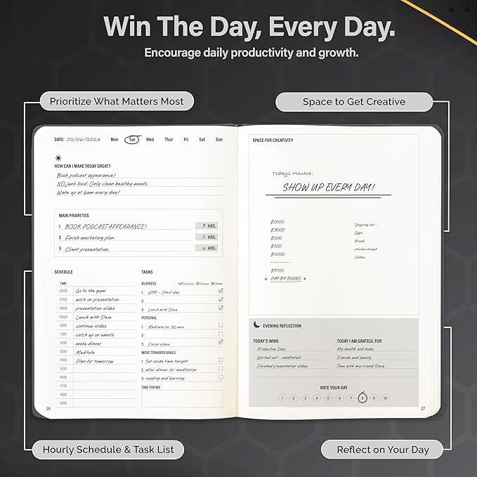 MindPanda 3-Month Undated A5 Productivity Planner – Daily Planner with a Guided 90-Day System for Focus, Goal Setting, Gratitude & Happiness – ADHD-Friendly Design