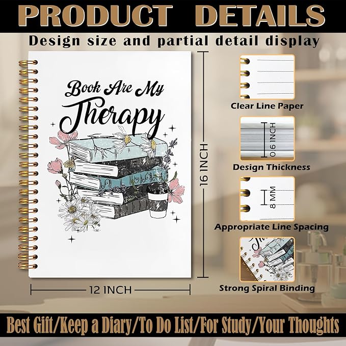Reading Spiral Notebook 5.5x8.3, Book Lovers Gifts, Gifts for Bookish Readers Lovers Women, Book Are My Therapy Reading Journal Notebooks for Note Taking